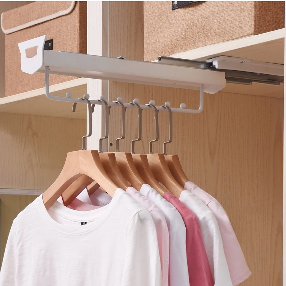 BAFAFA Sliding Pull Out Closet Rod,Adjustable Closet Rod Hanging Rod, Home Stretchable Closet Valet Rod Hanging Clothes Closet Rod Coat Clothes Hanging Accessories (Color : White)