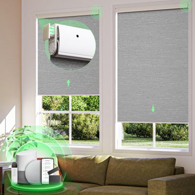 Motorized Blinds with Remote, No Drill Cordless Roller Shades, 100% Blackout Smart Blinds, Gray 29" Wx72 H