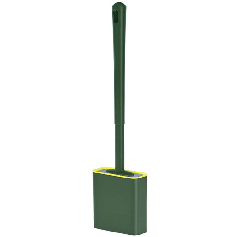NOVOCE Toilet Bowl Brush Silicone Toilet Brush and Holder SetToilet Bowl Brush for Bathroom CleaningFlat Silicone Toilet Scrubber Brush with Lid Cleaning Utensils (Color : Green-Floor Standing)