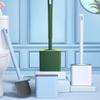 NOVOCE Toilet Bowl Brush Silicone Toilet Brush and Holder SetToilet Bowl Brush for Bathroom CleaningFlat Silicone Toilet Scrubber Brush with Lid Cleaning Utensils (Color : Green-Floor Standing) view 3