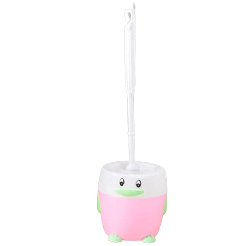 NOVOCE Toilet Bowl Brush Creative Toilet Brush with Cartoon HolderLong Handled Toilet Bowl BrushCute Toilet Scrub Brush for Bathroom Cleaning Non-Scratch (Color : Pink)