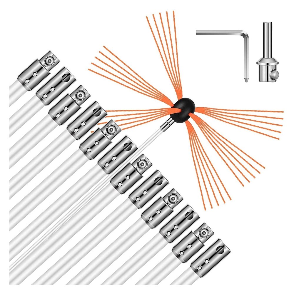 chimney sweep kit Chimney Cleaning Kit, Electric Rotary Chimney Sweep Kit With Nylon Flexible Rods And Brush Head, Drill Powered Rotary Chimney Brush Set For Cleaning Fireplace Flue ( Color : Orange ,