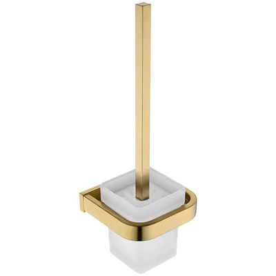 NOVOCE Toilet Bowl Brush Square Toilet Brush Holder Brushed Gold Finish Bathroom Cleaning Holder Stainless Steel Holder with Glass Cup Toilet Cleaning Brush