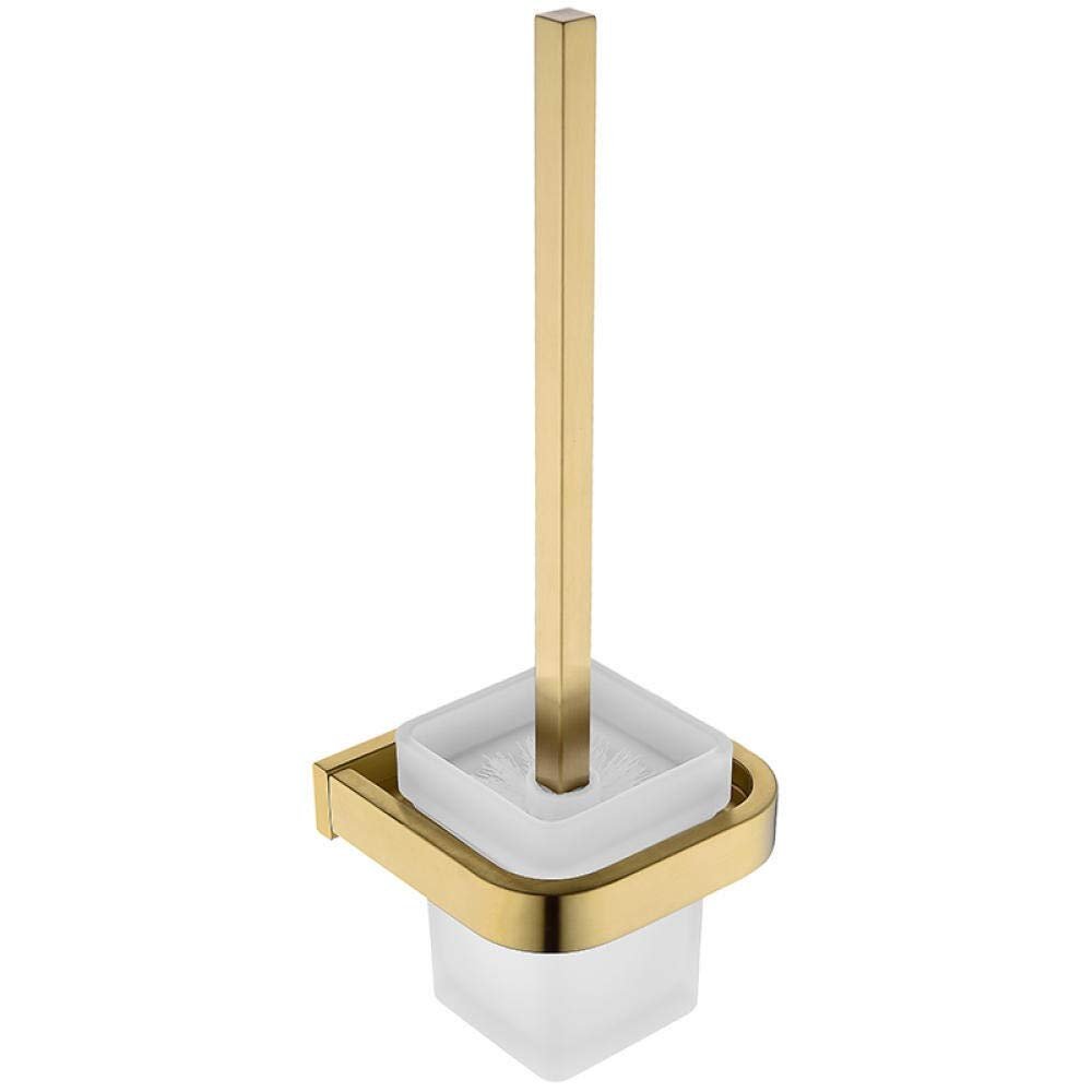 NOVOCE Toilet Bowl Brush Square Toilet Brush Holder Brushed Gold Finish Bathroom Cleaning Holder Stainless Steel Holder with Glass Cup Toilet Cleaning Brush