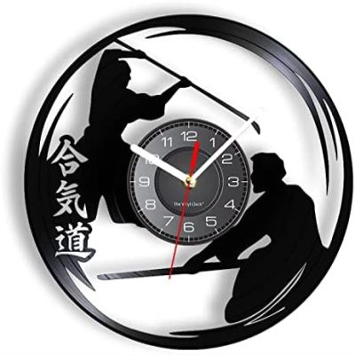 Decorative Clocks 30cm Aikido Wall Clock Vinyl Sports Laser Combat Japanese Culture Gifts Aikido Warriors Room Decor Vintage Artwork