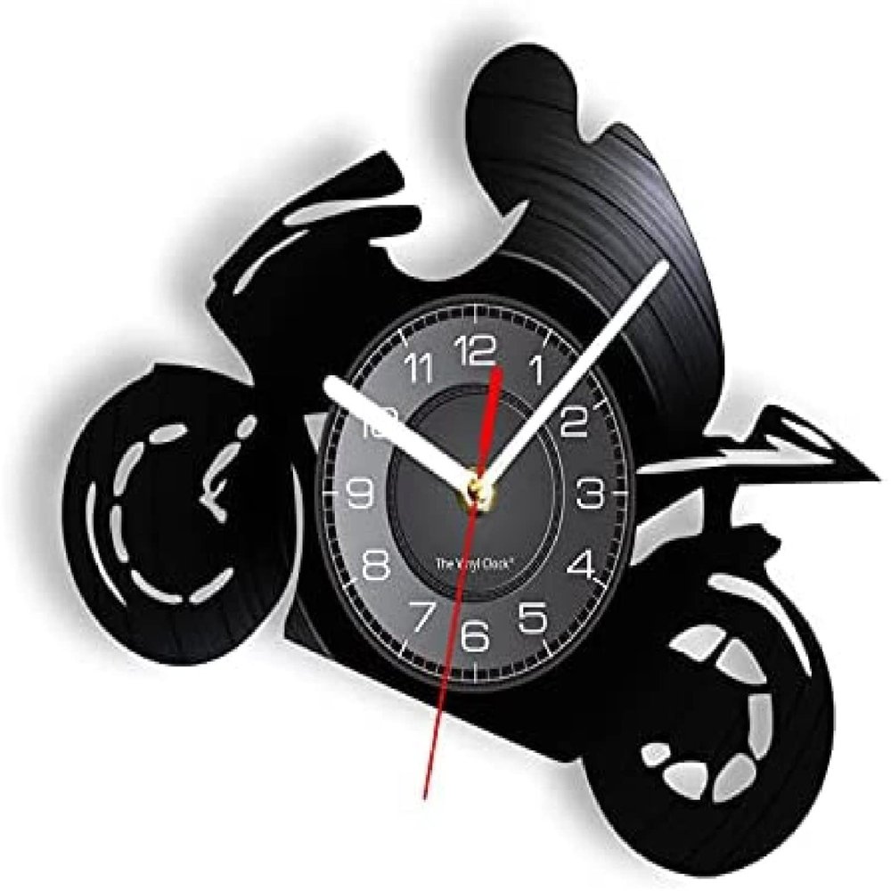 Wall Clock 30cm Motorcycle Silhouette Wall Clock Vinyl Reuse Record Motorbike Rider Retro Design Wall Clock Artwork