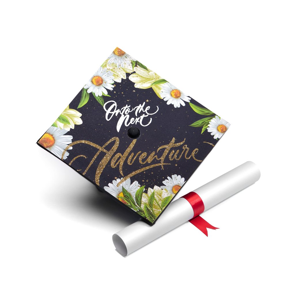 Once Upon A Time Graduation Cap Topper with Flowers, Grad Cap Decorations, Class of 2025 Grad Cap Topper, On to the next adventure