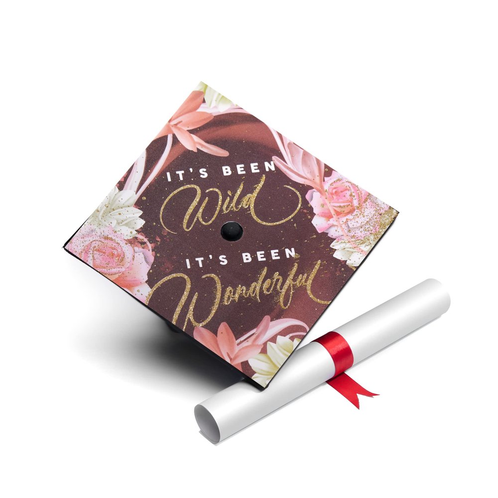 Once Upon A Time Graduation Cap Topper with Flowers, Grad Cap Decorations, Class of 2025 Grad Cap Topper, It's Been Wild It's Been Wonderful
