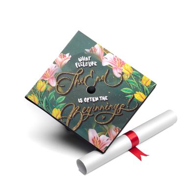 Once Upon A Time Graduation Cap Topper with Flowers, Grad Cap Decorations, Class of 2025 Grad Cap Topper, What feels like the end is often the beginning