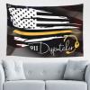 SwpWab Number 911 Dispatcher Thin Gold Yellow Line Dispatch American Flag Home Decoration Tapestries Placed In The Living Room Bedroom Keep Full Load view 1