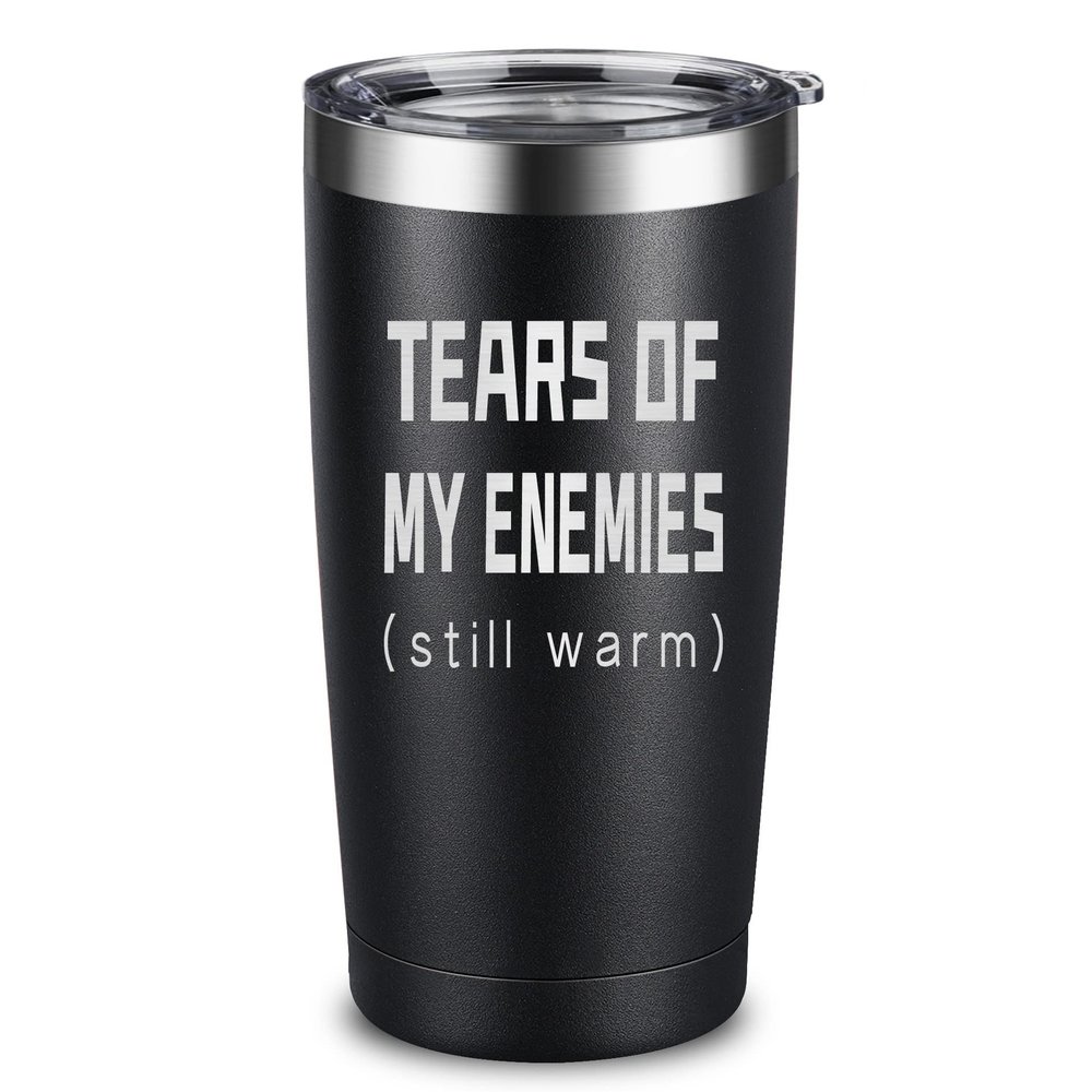 ARIABLE Tears Of My Enemies - Best Gifts for Men, Him, Dad, Husband, Son, Boyfriend, Coworker, Boss - Perfect Sarcastic Birthday - Military Gift for Veterans - 20 Oz Engraved Tumbler, Black