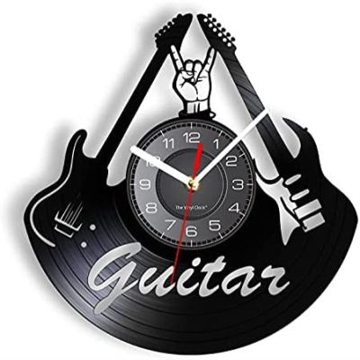 Silent Wall Clock 12 Inch Electric Guitar Vintage Rock Vinyl Record Wall Clock Band Music Studio Decoration Vinyl Record Crafts Modern Design Time Clock