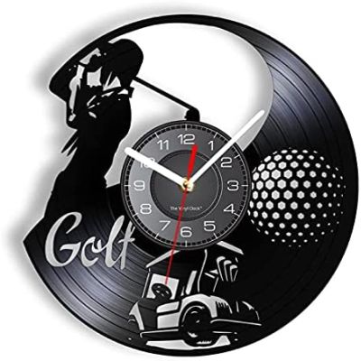 30 Cm Wall Clock Golfer with Golf Cart Vinyl Record Wall Clock Sports and Leisure Activities Art Wall Clock Toddlers Room Decoration Golfer Gifts