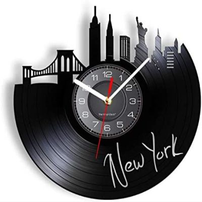 30cm Wall Clock New York Skyline Vinyl Clock Silent Sports Clock Statue of Liberty New York Gift Living Room Art Deco American Patriot Gift