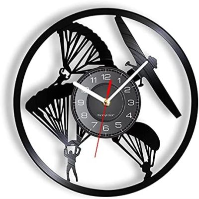 Decorative Clocks 30 Cm Caving Parachuting Vinyl Record Wall Clock Adventure Sport Art Paragliding Home Decor Hang Glider Clocks