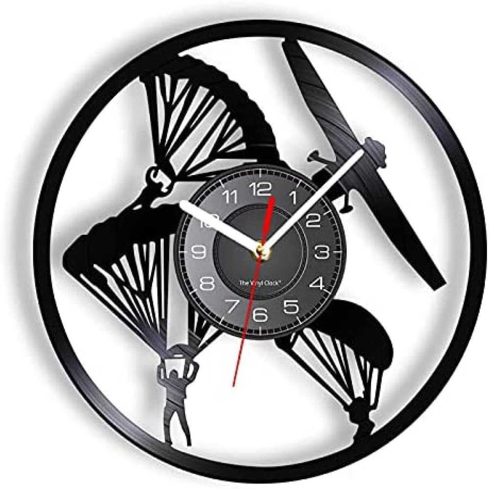 Decorative Clocks 30 Cm Caving Parachuting Vinyl Record Wall Clock Adventure Sport Art Paragliding Home Decor Hang Glider Clocks