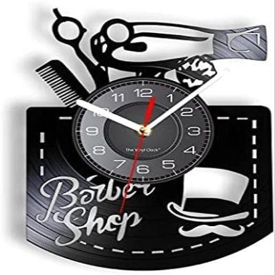 30cm Wall Clock Vintage Hairdressing Tools Vinyl Record Wall Clock Hairdresser Beauty Barber Decoration Salon Logo Vintage Professional Barber Clock