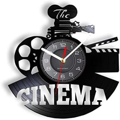 30 Cm Wall Clock Vintage Home Theater Vintage Vinyl Record Wall Clock Man Cave Decoration Wall Lamp Cinema Laser Cut Reuse Vinyl Record Record Movie Logo