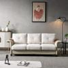 DSHADE Modern Upholstered 3 Seater Living Room Sofa, Linen Fabric Faux Leather with Wooden Legs Living Room Sofa, Beige view 1