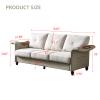 DSHADE Modern Upholstered 3 Seater Living Room Sofa, Linen Fabric Faux Leather with Wooden Legs Living Room Sofa, Beige view 2