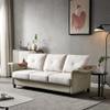 DSHADE Modern Upholstered 3 Seater Living Room Sofa, Linen Fabric Faux Leather with Wooden Legs Living Room Sofa, Beige view 3