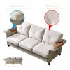 DSHADE Modern Upholstered 3 Seater Living Room Sofa, Linen Fabric Faux Leather with Wooden Legs Living Room Sofa, Beige view 4