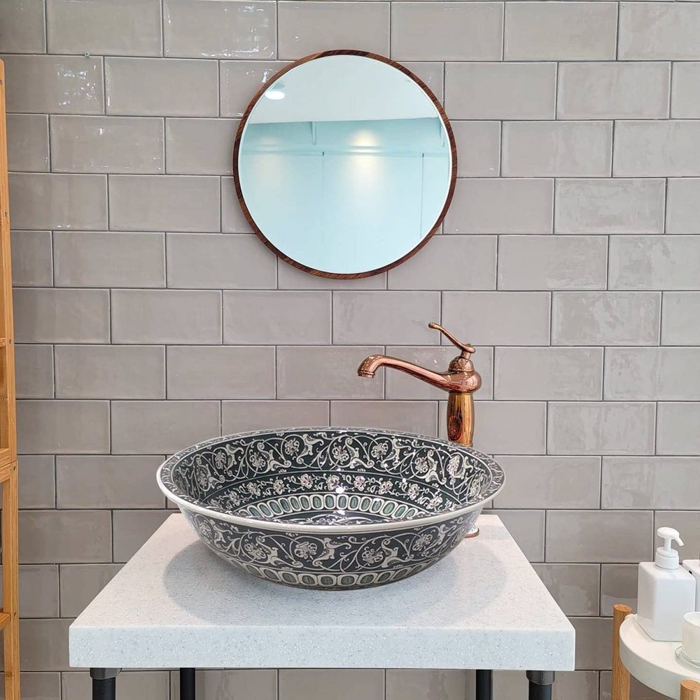 Green Floral Bathroom Sink Countertop, Ceramic Bathroom Vanity Tops, Kitchen Cabinets, Bohemian bath accessories, Outdoor Design, Cantin bar
