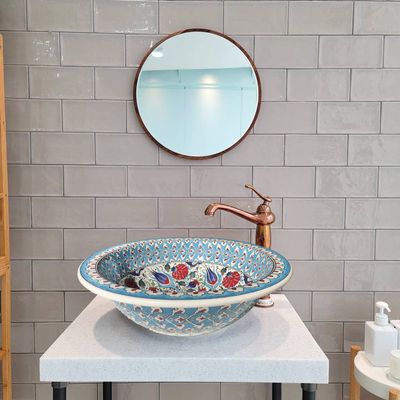 Ceramic Broad Basin Bowl Sink, Bathroom drop-in sink, Countertop Washbasin, Table top sink, Handmade pottery Wash Stand, Handcraft Basin