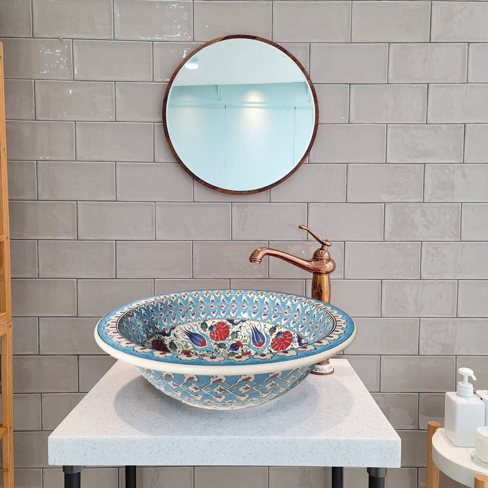 Ceramic Broad Basin Bowl Sink, Bathroom drop-in sink, Countertop Washbasin, Table top sink, Handmade pottery Wash Stand, Handcraft Basin