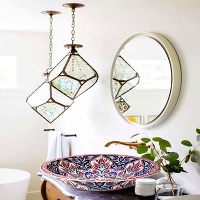 Ceramic Bathroom Sink, Countertop Basin, Hand Painted Basin, Handmade Pottery Sink, Gold paint, Mediterranean Decorative Snowflake Sink (Diameter: 51 Cm - 20)