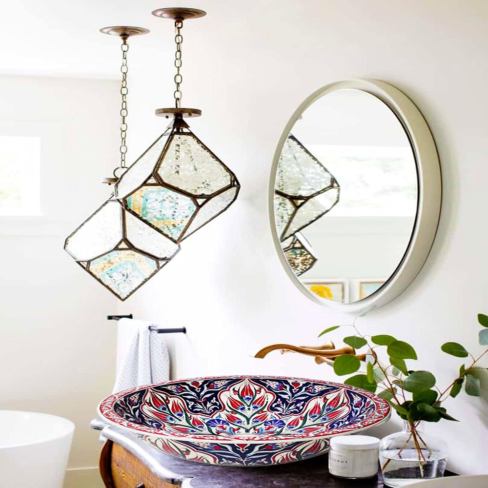 Ceramic Bathroom Sink, Countertop Basin, Hand Painted Basin, Handmade Pottery Sink, Gold paint, Mediterranean Decorative Snowflake Sink (Diameter: 51 Cm - 20)