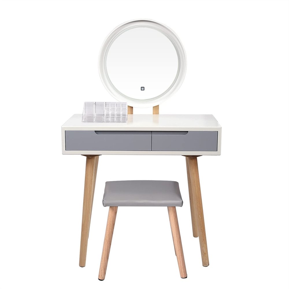 BNNP Dressing Table Makeup Table Vanity Table Set with Adjustable Mirror and Cushioned Stool Wood Makeup Dressing Table Bathroom31.5''L x 15.7''W x 53.5''H Makeup Table Vanity Table