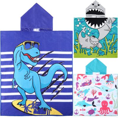 Chumia 3 Pack Kids Hooded Beach Poncho Towels Toddler Swim Pool Bath Towels with Hood Thicker Cotton Absorbent Cover up for Boys Girls Baby(47 x 24 Inch,Shark, Dinosaur)