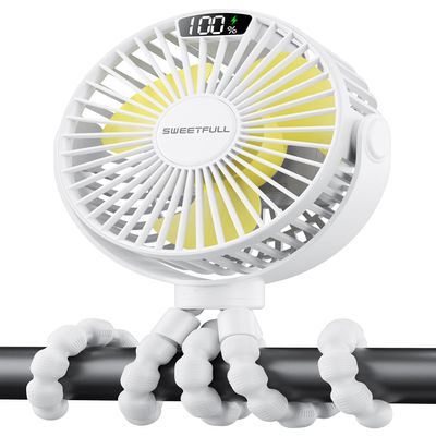 SWEETFULL Portable Stroller Fan with LED Display, 4 Speed Rechargeable Mini Clip On Fan, 360 Rotate Flexible Tripod Better Cooling Small Baby Fan for Car Seat Crib Travel Bike Treadmill (White)
