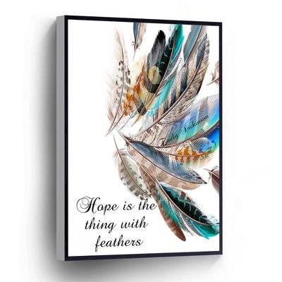 PUCHYUCT Feather Canvas Wall Art Emily Dickinson Literary Poster Hope Is The Thing With Feathers Quote Stretched And Framed Ready To Hang For Living Room,Bedroom,Classroom Etc (16" X 24")