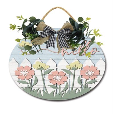 Floral Hello Wooden Front Door Sign Rustic Round Wreath Wall Hanger Porch Decor Spring and Summer Farmhouse Decoration Housewarming Gift 12 Inches