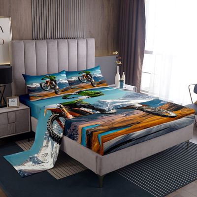 Erosebridal Motocross Sheet Set Twin Size Dirt Bike Bed Sheets for Teens Youth Motorcycle Rider Bedding Set Bedroom Decor Snow Mountain Landscape Fitted Sheet + Top Sheet + 1 Pillow Sham Deep Pocket