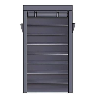 10 Tiers Shoe Rack with Dustproof Cover Closet Shoe Storage Cabinet Organizer Gray