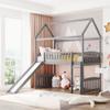 Quarte Cute House Bed with Ladders and Slides,Wooden Twin Loft Bed with Roof and Guardrails,Suitable for Kids Toddler Boys Girls Teens (Gray#f) view 1