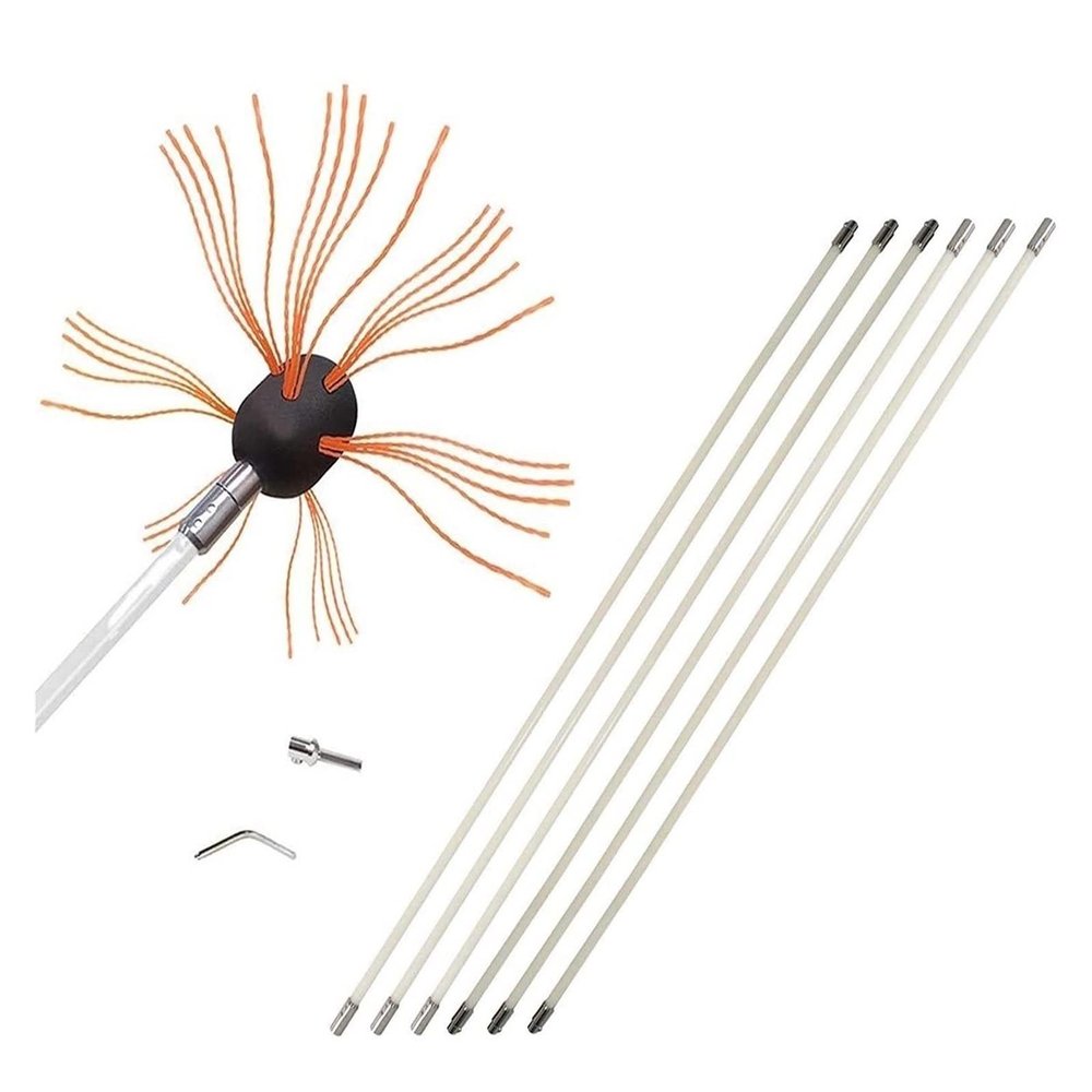chimney sweep kit Chimney Cleaning Kit With 6/8/10/12 Rods, Chimney Brush, 26Ft Chimney Sweep Kit, Electrical Rotary Drill Drive Sweeping Cleaning Tool Kits For Sweeping Fireplace ( Color : Orange , S