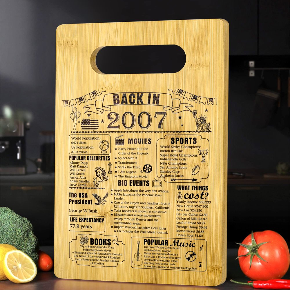 19th Birthday Gifts For Women or Men, Back In 2007 Cutting Board 19th Birthday Decorations, 19 Year Old Birthday Gifts