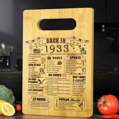 93th Birthday Gifts For Women or Men, Back In 1933 Cutting Board 93th Birthday Decorations, 93Year Old Anniversary Birthday Gifts