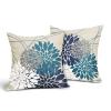 Navy Blue Dahlia Pillow Covers 20X20 Inch Gray Grey Beige Tan Geometric Floral Elegant Line Print Pillow Case Outdoor Farmhouse Linen Square Cushion Cover Home Decor for Sofa Couch Bed,Set of 2 view 2