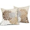 Brown Grey Gray Throw Pillow Covers 20x20 Inch Dahlia Flower Decorative Pillows Modern Geometry Floral Outdoor Farmhouse Pillowcase Linen Square Cushion Case Decor for Home Sofa Couch Bed, Set of 2 view 2