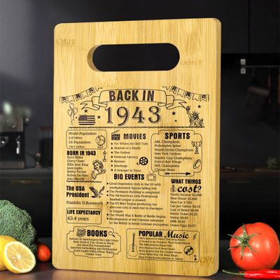 83th Birthday Gifts For Women or Men, Back In 1943 Cutting Board 83th Birthday Decorations, 83 Year Old Anniversary Birthday Gifts
