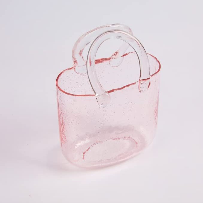 BestAlice Purse Vase for Flowers, Glass Bag Vase with Fish Bowl, Handbag Unique Flower Vase Decorative, Clear Glass Vase with Handles in Purse Shape for Decor, Cute Vase for Centerpieces Home Office