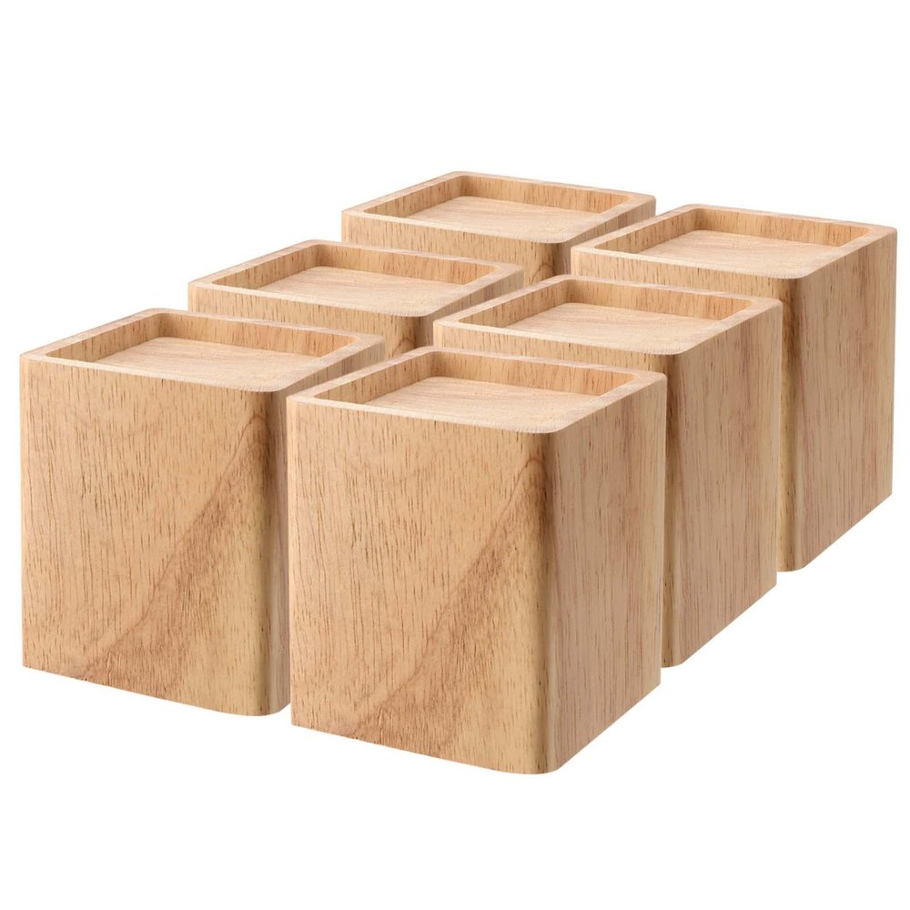 TAICHEUT 6 Pack Wood Bed Risers, 4 Inch Natural Square Dark Wood Furniture Lifters, Heavy Duty Wood Extenders for Beds, Tables, Sofas, Dressers, Bookcases, Create Storage Space