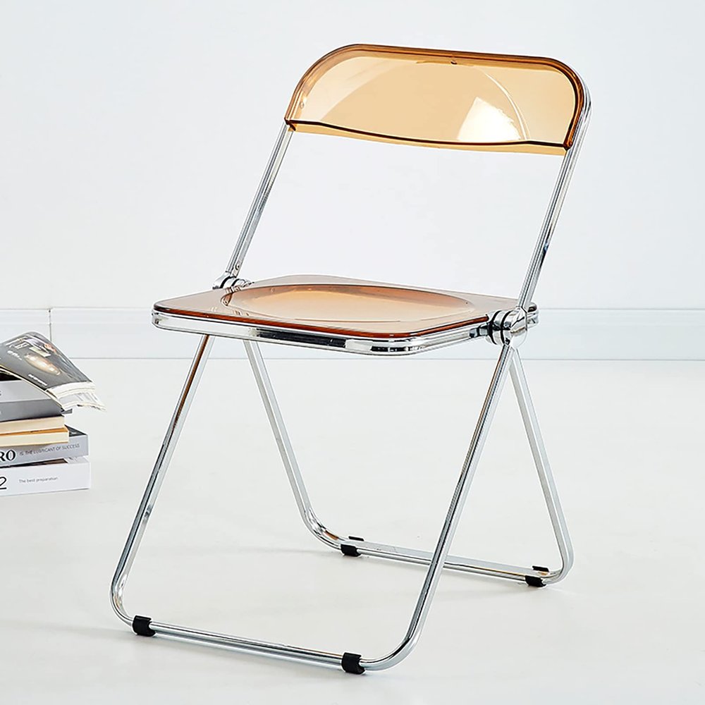 AoForce Acrylic Folding Chairs Luxury Modern Transparent Folding Chair -Stackable Crystal Seat-Living Room Seat-Chrome Frame Accent Side Chair for Inside (Color : Brown)