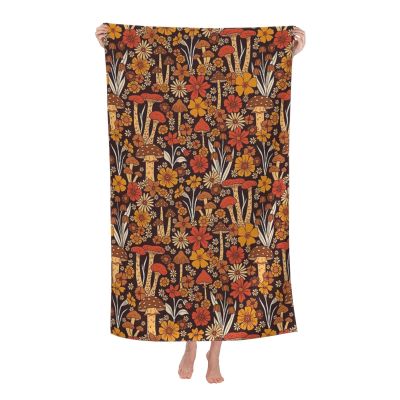 BZAXXQI Brown and Orange Mushrooms and Flowers Bath Towels,Mushrooms Beach Towel Quick Dry Bath Towels Soft Bath Towel for Swimming Camping Hotel Sports Bathroom