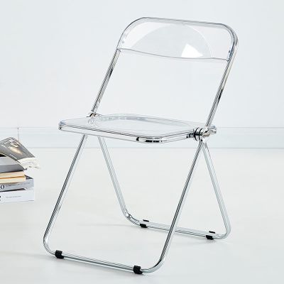 AoForce Acrylic Folding Chairs Luxury Modern Transparent Folding Chair -Stackable Crystal Seat-Living Room Seat-Chrome Frame Accent Side Chair for Inside (Color : White)